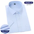 Classic light blue short-sleeved business shirt for men featuring a front chest pocket - 38 / Tops / Pure Blue (With Pocket) (DX1007-12)