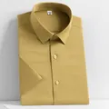 Premium men's business casual short sleeve dress shirt in elegant ginger yellow color - 38/S / Top (D7668-32) / Turmeric