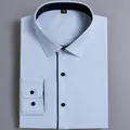 Light blue men's business dress shirt featuring navy contrast trim and premium fabric texture - Top (1901-7)
