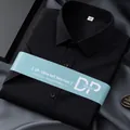 Chemise habillée à manches courtes noire pour hommes, sans repassage, en 100% coton premium - Noir