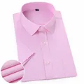 Professional men's short-sleeved business dress shirt in solid pink with chest pocket - 38 / Tops / Pure Pink (DX1007-13)