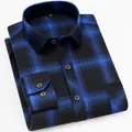 Men's classic blue and black brushed plaid long sleeve shirt with non-iron finish - 38 / Tops / Blue and Black Plaid (6612)