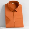 Premium orange short-sleeve business casual shirt for men in non-iron fabric - S / Tops / Orange