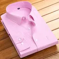 Chemise habillée à manches longues pour hommes avec rayures roses et blanches fines - 38 / Hauts / Rayures Verticales Moyennes Roses (719)