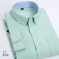 Light green Oxford cloth long-sleeve button-down shirt for men with casual striped collar - 38 / Tops / Green