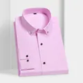 Elegant roze herenhemd met lange mouwen van katoen met slim fit pasvorm en diamantknopen - 38 / Top - Diamanten Knoop Stijl (Geen Zak/903) / Roze
