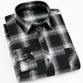 Men's stylish brushed long-sleeved plaid shirt in black and grey check pattern - 38 / Tops / Black White and Gray Plaid (6613)