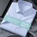 Chemise homme rayée bleu clair 100% coton sans repassage manches courtes business - Fines rayures bleues