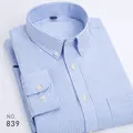 Men's blue and white striped Oxford long-sleeved casual shirt, model 839 folded view - 38 / Tops / Blue and White Striped (839)