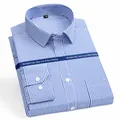 Folded men's long-sleeve business casual shirt featuring blue and white stripes - 38 / Tops / Blue Wide Stripe (203)