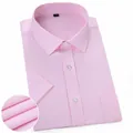 Men's pink short-sleeved business dress shirt with pocket and twill fabric detail - 38 / Tops / Light Pink Fine Pattern
