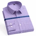 Professional purple checkered long-sleeve dress shirt for men in business casual style - 38 / Tops / Purple Plaid (202)