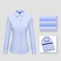 Women's professional 100% cotton long-sleeve non-iron business shirt in fine blue stripes - 38 / Tops / White and Blue Striped (Women 2018)