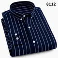 Classic men's slim fit navy blue long-sleeved shirt with elegant white vertical stripes - 38 / Tops / Navy-White Stripes (8112)