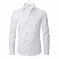 Men's business casual white long-sleeve dress shirt, four-way stretch, non-iron finish - 40 [EU/US XS] / Tops / White