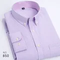 Men's purple and white vertical striped long sleeve Oxford cloth casual button-down shirt - 38 / Tops / Purple Striped (850)