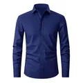 Men's navy blue four-way stretch non-iron long sleeve slim fit dress shirt for work - 40 [EU/US XS] / Tops / Navy Blue