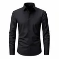 Men's professional black long-sleeved shirt with wrinkle-resistant four-way stretch - 40 [EU/US XS] / Tops / Black