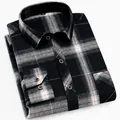 Classic men's brushed black and white plaid long sleeve shirt with square collar design - 38 / Tops / Black, White and Grey Plaid (6616)