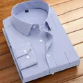 Chemise classique à manches longues rayée bleu et blanc pour hommes, style décontracté - 38 / Hauts / Double Rayures Bleues et Blanches (727)