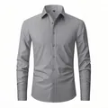 Mens gray business dress shirt with four-way stretch and wrinkle-resistant fabric - 40 [EU/US XS] / Tops / Gray