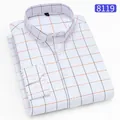 Men's slim fit casual long-sleeved shirt featuring a classic orange and blue grid print pattern - 38 / Tops / Orange-Blue Fine Grid (8119)