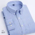 Classic light blue striped oxford long sleeve shirt for men in casual slim fit style - 41 / Tops / Blue Striped (837)