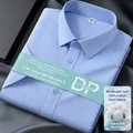 Blue 100% cotton non-iron short-sleeved business shirt with 80-count double-ply fabric - Light Blue Houndstooth