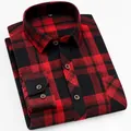 Classic red and black checkered brushed cotton long sleeve button-up shirt for men - 38 / Tops / Red and Black Plaid (6617)