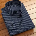 Chemise décontractée à manches longues rayée bleu marine et blanc pour hommes - 38 / Hauts / Rayures Marine et Blanc (726)