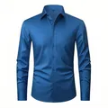 Men's royal blue four-way stretch wrinkle-resistant business dress shirt model - Teal