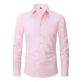 Elegant men's light pink four-way stretch non-iron long sleeve slim fit business shirt - Pink