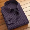 Élégante chemise rayée violet foncé à manches longues pour homme, style professionnel décontracté - 38 / Hauts / Rayures Noires et Rouges (728)