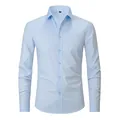 Premium men's light blue four-way stretch wrinkle-resistant business dress shirt in SKU view - Light Blue