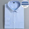 Business long sleeve shirt in light blue with subtle stripes for a professional look - Top (X1007-7)