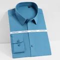 Camisa de hombre de manga larga de fibra de bambú elástica azul claro de negocios - 38 / Tops / Azul Índigo