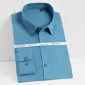 Light blue men's long sleeve stretch bamboo fiber shirt for business casual - 38 / Tops / Indigo Blue
