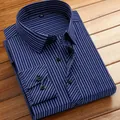 Chemise à manches longues rayée bleu marine pour homme, style business décontracté - 38 / Hauts / Rayures Marine et Bleues (729)