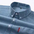 Men's grey-blue pure cotton Oxford shirt with button-down collar and pocket detail. - Blue Gray