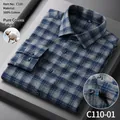Chemise décontractée pour homme à carreaux bleus et gris, 100% coton brossé doux - 38 / Hauts / Carreaux Bleu Gris (C110-01)