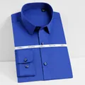 Camisa de hombre de fibra de bambú azul real de alta elasticidad sin planchado slim fit - 38 / Tops / Azul Profundo (118-18)