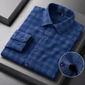 Chemise homme à manches longues en coton brossé 100% à carreaux bleu de qualité - 38 / Hauts / Carreaux Bleu Foncé (C110-03)