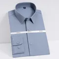 Camisa de hombre de manga larga azul grisáceo en fibra de bambú elástica y sin plancha - 38 / Tops / Gris