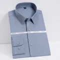 Premium men's greyish blue long-sleeve bamboo fiber stretch wrinkle-free dress shirt - 38 / Tops / Gray