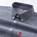High-quality men's grey pure cotton long-sleeved Oxford shirt with button-down collar - Gray