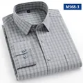 Camicia da uomo a quadri grigi in 100% cotone spazzolato a maniche lunghe, variante M568-3 - 38 / Top / Quadri grigio-bianco (M568-3)
