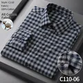 Chemise décontractée à manches longues pour hommes en pur coton brossé à carreaux bleus et blancs - 38 / Hauts / Carreaux Bleu et Blanc (C110-06)