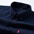 Premium men's navy blue long-sleeve oxford cotton shirt with a classic button-down collar - Navy Blue