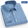 Camicia da uomo professionale a maniche lunghe in cotone a quadri blu e bianchi M568-5 - 38 / Top / Quadri Blu e Bianchi (M568-5)
