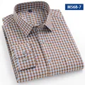 Camicia da uomo a quadri in cotone spazzolato, maniche lunghe, blu e marrone - 38 / Top / Quadri Blu e Marroni (M568-7)
